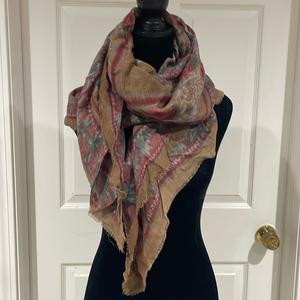 Oversized floral wool shawl